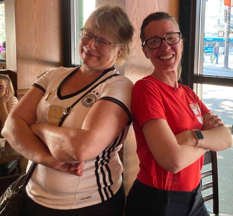 Elke watching Womens Soccer at the Lennox Pub