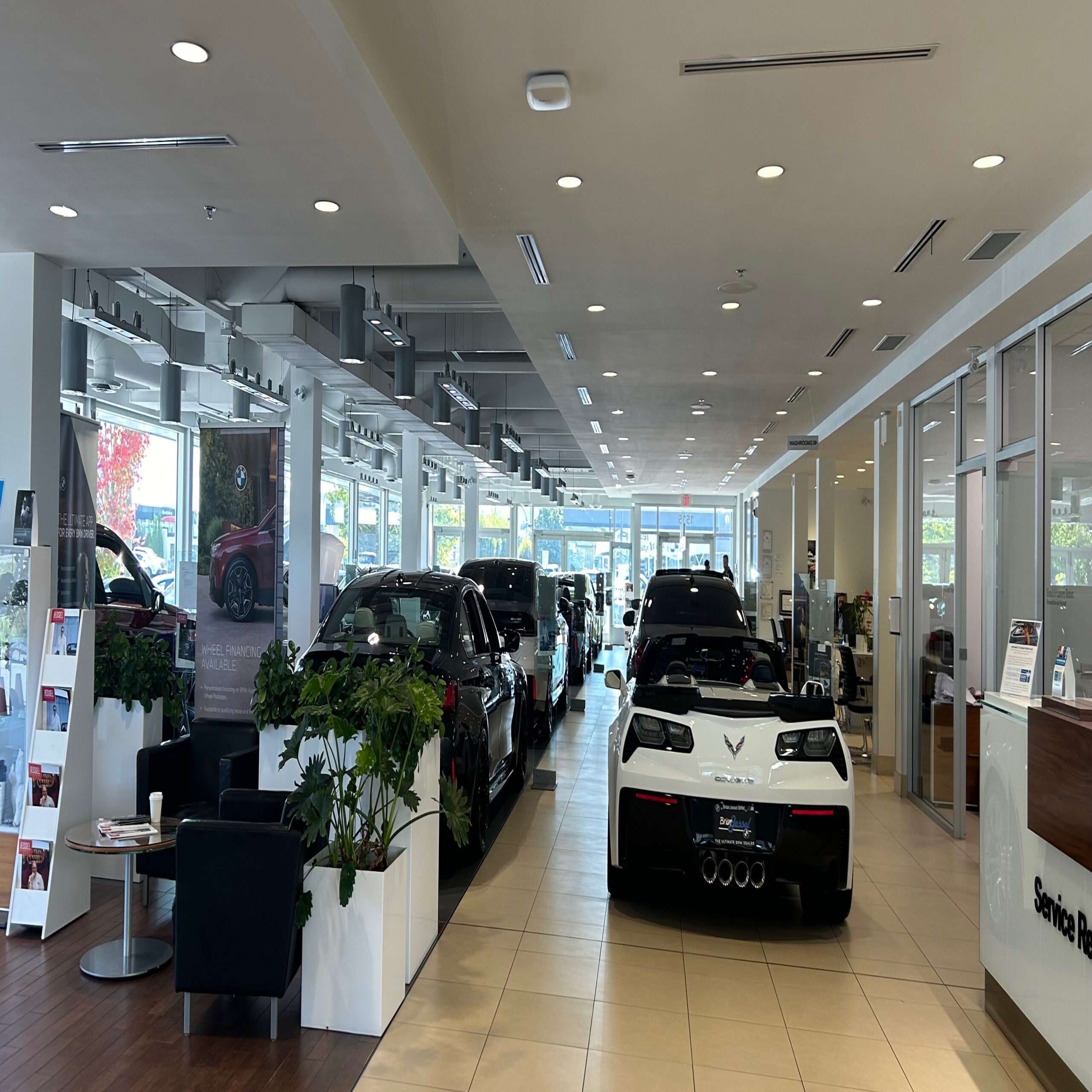 Showroom with rows of BMW's in the Brian Jessel BMW Pre-Owned Showroom