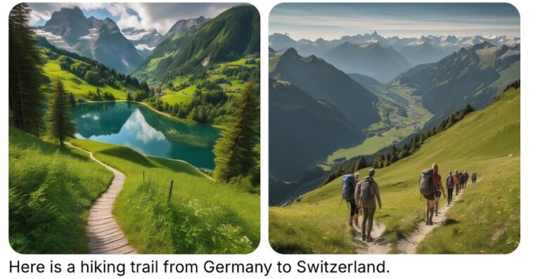 German Hiking Trails to Switzerland as imagined by AI